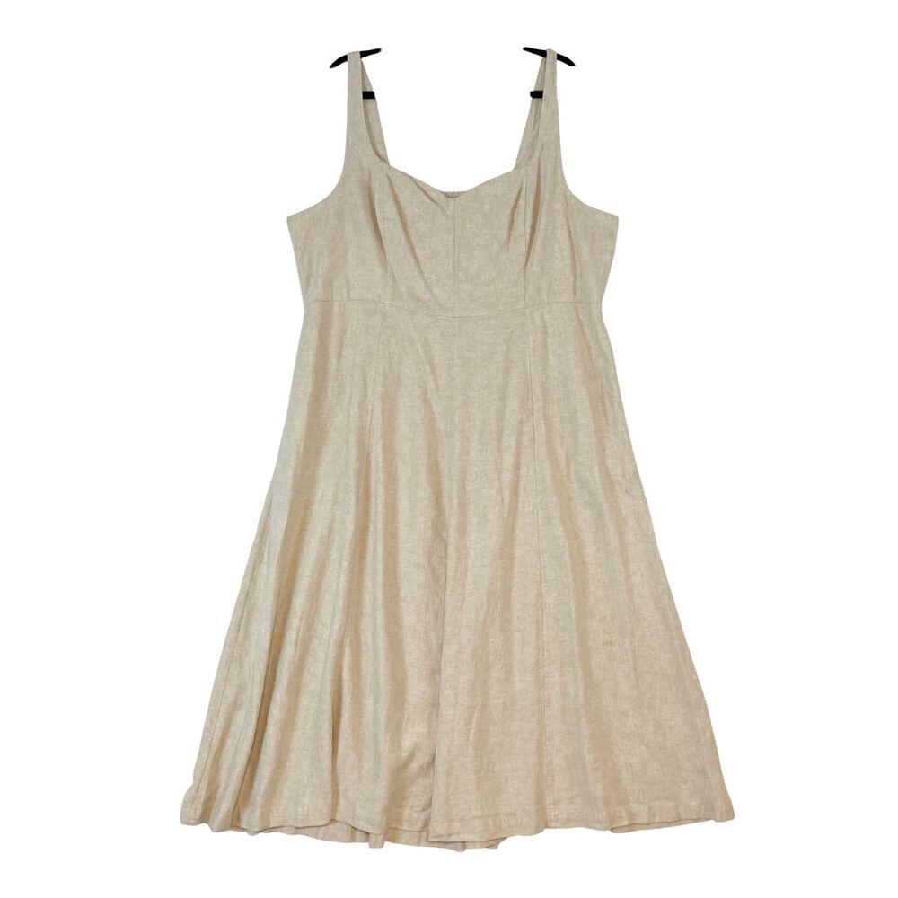 Old‎ Navy Linen Midi Dress Sz XXL Beige Flax Minimalist Capsule Smocked Pockets